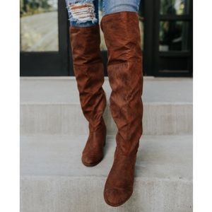 Distressed Cognac Over the Knee Boots